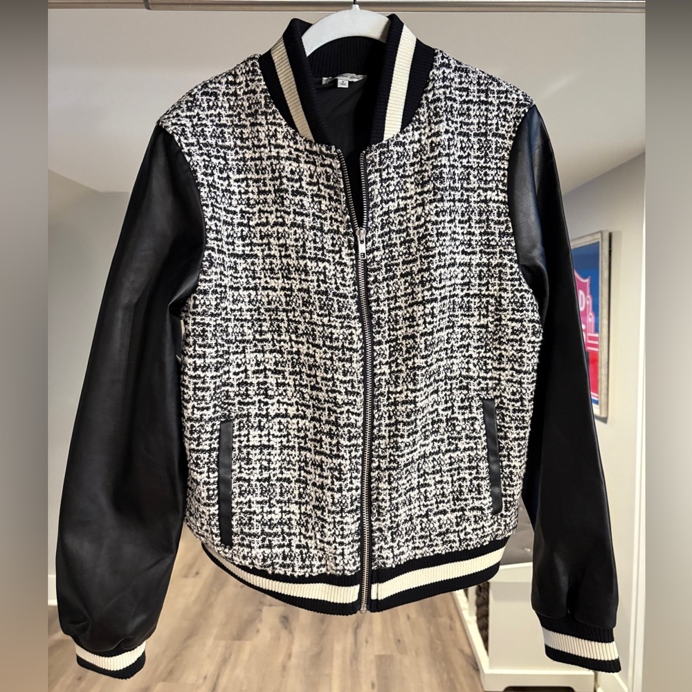 Another Love Black and White Tweed Bomber Jacket
